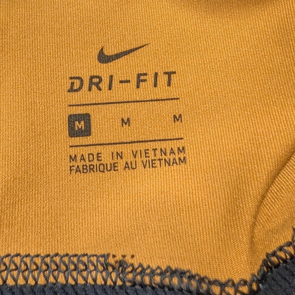 Nike Women Dri-FIT Colorblock Sports Bra Medium Blue Gold Black - Picture 2 of 5